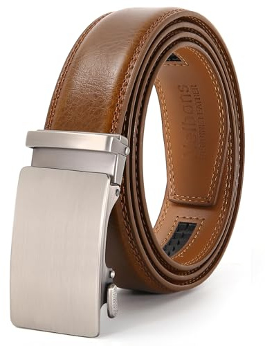 Nelbons Herrengürtel, Leder-Ratschengürtel für Herren mit Schiebeschnalle, passend für Breite 3,5 cm, Braun 03, 44W