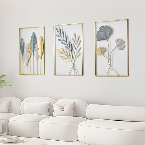 Ysislybin Wanddeko, Gold Metall Moderne Wandornament Heimdekoration 3er Set Metall Wandskulptur Home Wand Dekor Hängen Dekor für Wohnzimmer Schlafzimmer Küche