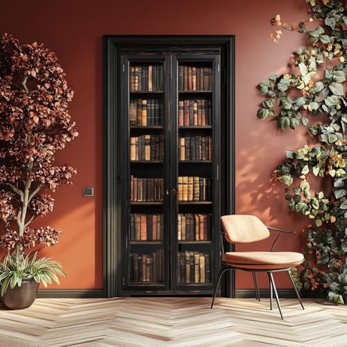 arricraft 2 Stück Selbstklebender Türaufkleber 80cm X 200cm /31.5X78.7 Bücherregal Muster Tür Wandbilder Aufkleber PVC Tür Abnehmbare Tapete Dekoration Für Schlafzimmer Wohnzimmer