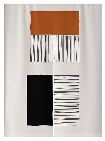 Küchenvorhänge Schwarz Geometrisch Beige Scheibengardinen Polyester Vorhänge Kurz Waschbar Raumteiler Vorhang Türvorhang Langlebig Küchenvorhang Kurze Gardinen Verdickung Tür Vorhang 80x200cm