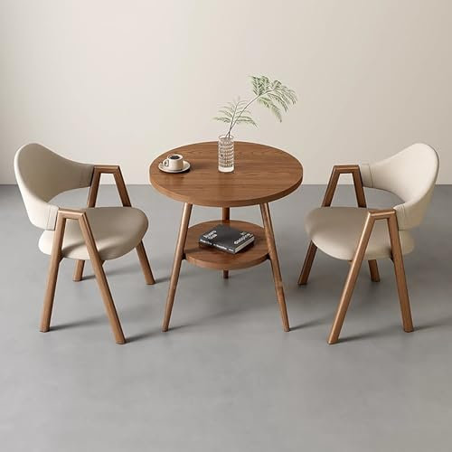 FAXJRU Runder Esstisch mit 2 Stühlen Essgruppen, 2er Set Esszimmerstühle mit küchentisch Esszimmergruppe, Tischgruppe Sitzgruppe für Balkon, Küche, Wohnzimmer,Kunstleder/Tuch Stuhl, Khaki,