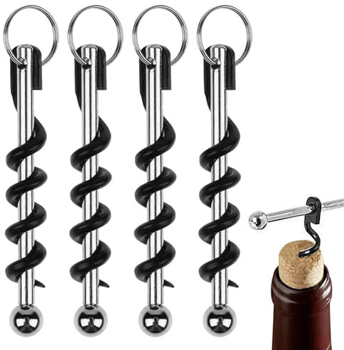 Alovez 4 mini portachiavi apribottiglie per cavatappi, apribottiglie portatili, piccoli e facili da trasportare per picnic all'aperto, campeggio e feste