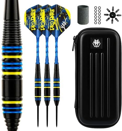 Lavishio Stål Tip Darts-set, 3-pack professionell dart med dartpennvässare, gummiringar, flygskydd och dartfodral