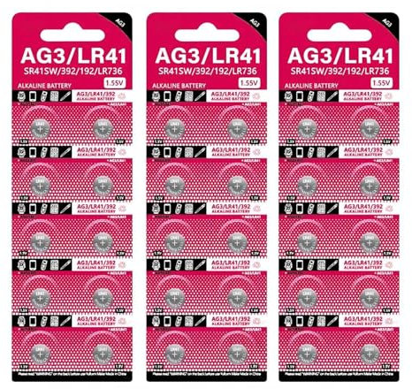 Knopfzelle AG3 1,55 V SR41 192 L736 384 SR41SW CX41 LR41 392 für Lampen, Uhren, Kameras, 30 Stück