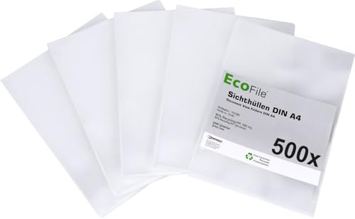 Sichthüllen A4 PCR‑PP 160my milchig glatt mit Griffaussparung 500Stk | 160 my starke PCR‑PP‑Folie aus recycelten Endkundenabfällen, milchig‑glatt und fotoecht