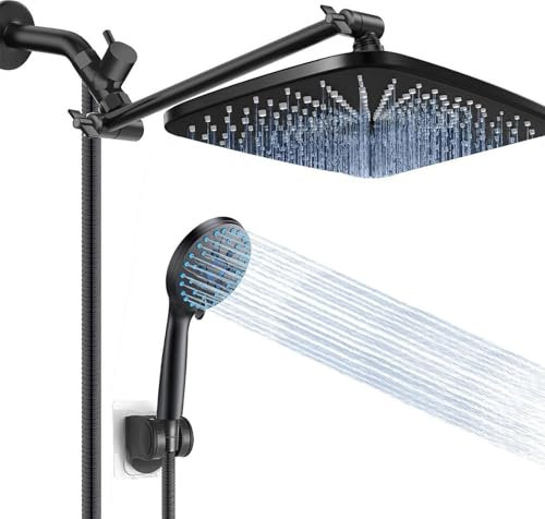 Alcachofa de ducha de lluvia de alta presión con 5 modos, regadera ajustable, barra de ajuste inteligente, filtro de cabezal de ducha, manguera de acero inoxidable y soporte estable para baño
