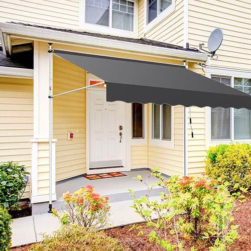 FVTVHEV Adjustable Balcony Awning Garden Awning Width 2/2.5/3/3.5/4m Adjustable Height And Angle With Hand Crank Free Standing Sun Shade Suitable For Terrace Pavilion And Garden(Grey,2.5m)