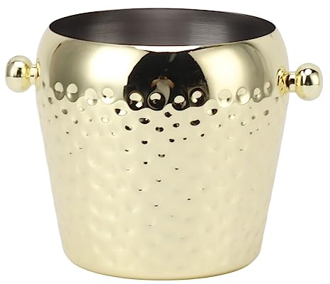 Ice Bucket Stainless Steel Mini Insulated Frozen Container Quick Freeze Chilled Drinks for Bar Wine Champagne 1L (Gold)