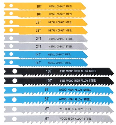 14Pcs U-Shank Jig Saw Blade Set for Wood Plastic Metal Compatible with 90% Power Jig Saws, Jigsaw Blades U Shank Includes 6T 8T 10T 14T 18T 24T 32T
