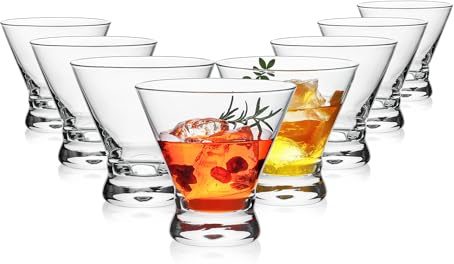 OUWO Martini Glasses Set of 8, （240ml / 8oz） Stemless Martini Cocktail Glasses for Margarita, Cosmopolitan, Manhattan, Home Bar, Gimlet, Pisco Sour, Brandy, Crystal Clear