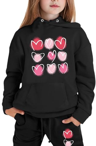Conjuntos de entrenamiento para niñas de 2 piezas Otoño 2025 para niñas y niños, sudaderas con capucha de manga larga gráfica, conjuntos de sudaderas cómodas para niños pequeños, estampado de corazón