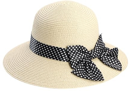 Sombreros de Paja de Mujeres, Sombrero Plegable Plegable Bownot Broim Floppy Sombreros, para Viajes de Verano y Vacaciones, Fiesta de la Piscina, Verano Caliente