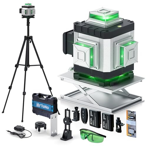 Laser Level, MrToNo 4 x 360 °laser level 360 self leveling, 16 Lines 4D lazer leveler tool Green 360 laser level, for Construction, Ceiling, Tiling, Framing, Home Renovation, Picture Hanging (Silver)