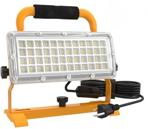 HODELVJU LED Work Light 6500LM 85-277v, 500W Equivalent Flood Light with 10FT Cord Switch, 5000K Work Lights with Stand, Portable LED Lights IP67 Waterproof for Job, Workshop, Construction