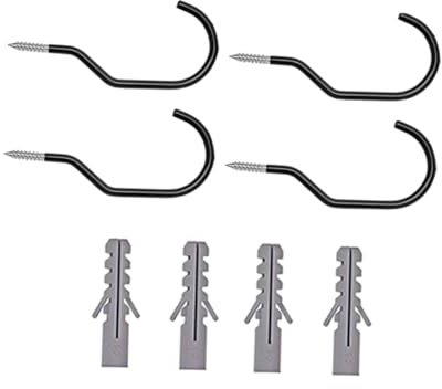 HONMEET Ganchos Para Bicicleta Resistentes De Acero Con Pernos, Juego De 4 Piezas Negras Para Colgar Bicicletas Pared, Almacenamiento Vertical Para Garaje y Ahorro De Espacio