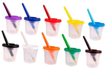 SEWOART 10pcs Boys and Girls Pen Washing Cup Set with 10 Colorful Paintbrushes, Multipurpose Art Class Supplies for Children’s Painting and Drawing Activities