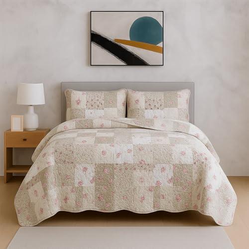 Rugs Inn Quilt Patchwork Bedspread 2 Piece Set – Coverless Quilted Bedspread, Reversible, Lightweight Quilt Comfort with 1 Pillow Sham (Zurich, Single)