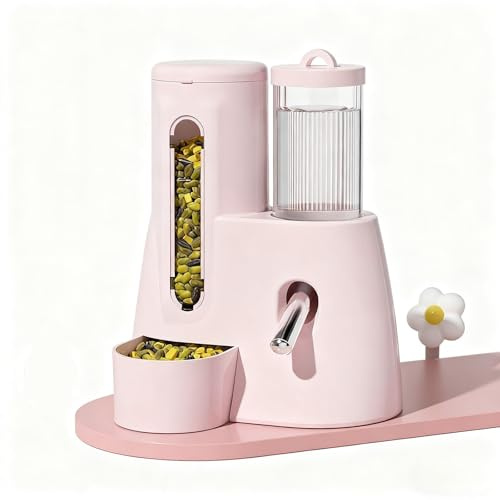 Distributeur Automatique 2 en 1 de Nourriture pour Lapins et Bouteille d'eau Anti-Goutte, Distributeur d'eau et de Nourriture pour cobayes, Chinchillas, Hamsters, furets et Petits Animaux(Pink,M)