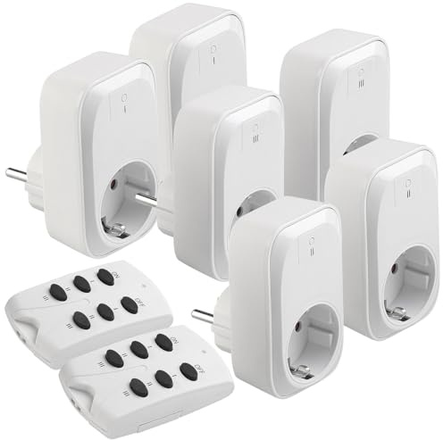 revolt Funksteckdosen: 6er-Set Funk-Steckdosen mit Fernbedienung, 30 m, 3.680 Watt/16 A, weiß (Funksteckdosen Set, mit Schalter)
