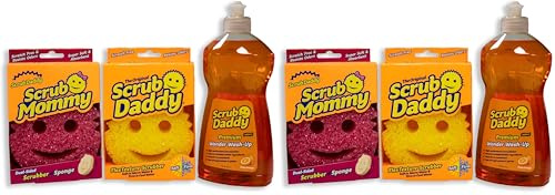 Scrub Daddy y Scrub Mommy Wonder Wash-Up Combo, Esponja lavavajillas en Paquete Doble con líquido lavavajillas 500 ml, Esponjas de Cocina Multipack para Limpieza, Estropajo para lavavajillas