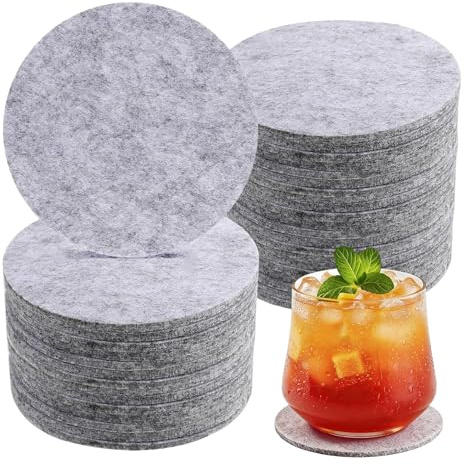 42 Stück Filzuntersetzer Rund, 10CM Filz Untersetzer Gläser Coasters 3MM Dick Glasuntersetzer Getränkeuntersetzer für Tassen Tisch Bar Stilvolle Dekoration, Grau