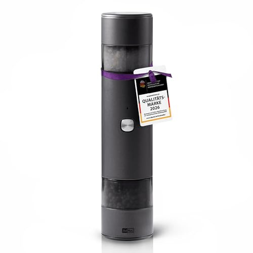 AdHoc i.Mill Duo Elektrische Salz- & Pfeffermühle, Doppelmühle | Mit GravitySwitch, USB-C, Keramikmahlwerk stufenlos einstellbar fein bis grob, leise und einhändig bedienbar
