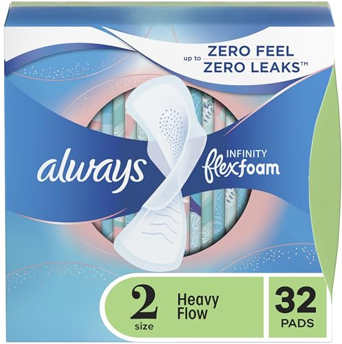 Always Infinity Damenbinden für Damen, Größe 2, starke Saugfähigkeit, mit Flügeln, geruchlos, 32 Stück