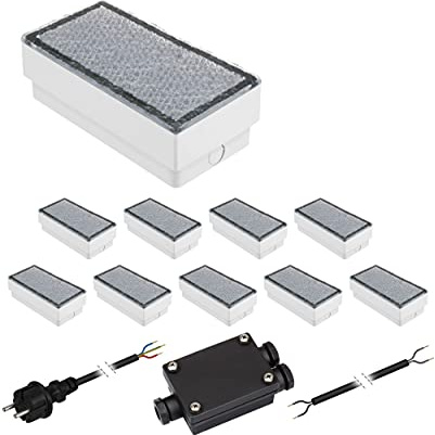 ledscom.de 10er-Set LED Pflasterstein CUS Bodenleuchte für außen, warm-weiß, IP67, 230V, 20x10cm