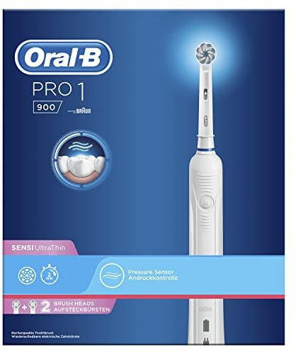 Oral-B PRO 1 900 Sensi UltraThin Wiederaufladbare Elektrische Zahnbürste, 1 Handstück, 2 Aufsteckbürsten, weiß