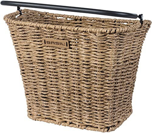Basil Unisex – Erwachsene Bremen Rattanlook Vorderrrad-Korb, Braun, One Size
