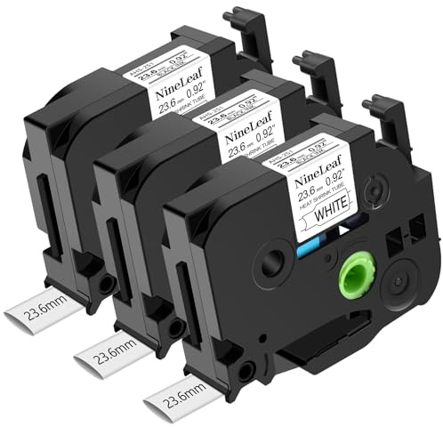 NineLeaf 3 x Kompatibel mit Brother P-touch HSe-251 HSe251 HS251 HS-251 Klebeband Schwarz auf Weiß Schrumpfschläuche Etikettenband für PT-D600 P700 P710BT Etikettenmacher 23,6 mm (0,92 Zoll) x 1,5 m
