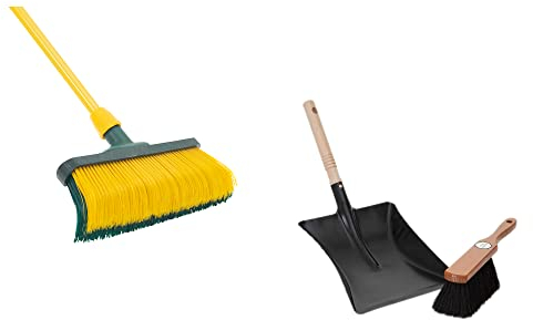 Krallenbesen Set 30 cm Holz mit Teleskopstiel gebogenen Borsten mit Kehrgarnitur Gartenbesen Straßenbesen Kehrbesen (Besen + Kehrschaufel Set Rosshaar, 30 cm)