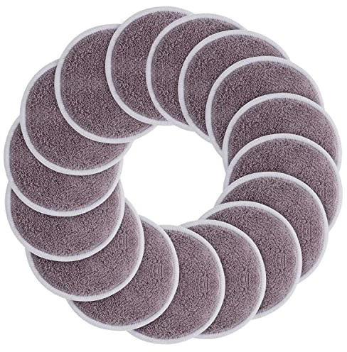 SUNLAND 16 Stück Makeup Entferner Pads Weich Abschminkpads 8cm Lila | Abschminktücher für Gesicht, Augen, Lippen Mikrofaser waschbar Wattepads mit Wäschesack und Reisetasche