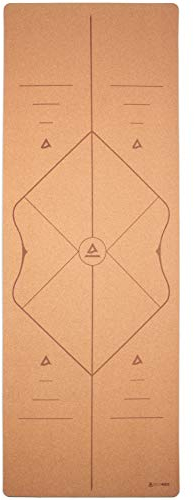 Yogamatte Kork 5mm - Rutschfest - Comfort Line Alignment - 66cm breit mit Hilfslinien - Vegan, nachhaltig und recycelbar - Natürliche Yogamatte aus Kork & Kautschuk inklusive Yogatasche