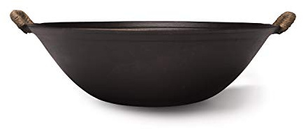 臻三环 ZhenSanHuan Wok aus Gusseisen, handgefertigt, keine Beschichtung, kein Lackieren, gesund, flacher Boden, Induktionsgeeignet, 32 cm
