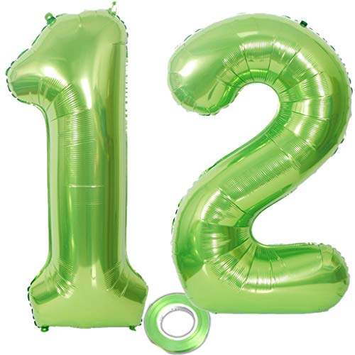 2 palloncini a forma di numero 12 verde, numero 12 palloncino verde bambina palloncini con numero 12 compleanno XXXL verde gigante palloncino in pellicola da 40 pollici, gonfiabile