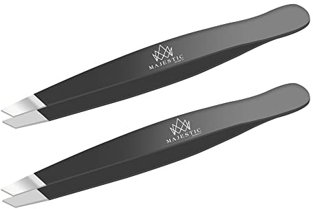 Majestic Bombay Slant Tweezers for Women and Men – Splinter Ticks, Facial, Eyebrows and Ingrown Hair Removal–Sharp, Needle Nose, Surgical Tweezers Precision best tweezers for chin hair and Plucking