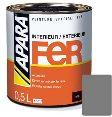 APARA Peinture Fer Satin 0.5 litre Gris Anthracite (proche RAL 7037)