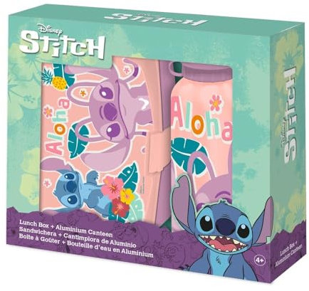 Kids Licensing - Botella de Aluminio Stitch 500ml + Sandwichera