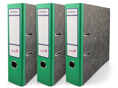 Netuno 3x Ordner Aktenordner 2-Ringordner Ekobox marmoriert grün folder organiser 75mm A4 breit aus Pappe Karton für Büro Regal Mappen office Schreibtisch