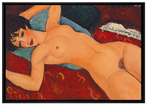 Pixxprint Amedeo Modigliani - Nu couché Leinwandbild 100x70 cm im Bilderahmen, Wandbild, Schattenfugenrahmen, Kein Poster