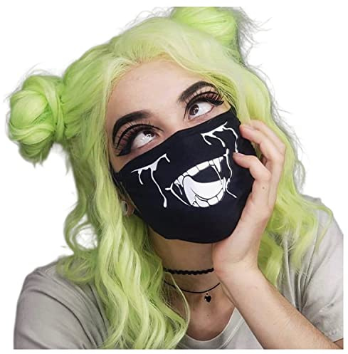 Skateboard Frog Frauen Gothic Masken Wiederverwendbare Stoff-Gesichtsmaske | Gesichtsmaske Damen Grunge Staubmaske Harajuku Schwarz mit Bedruckte modischem stylisches Accessoire für alternative Outfits