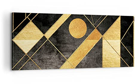 Panorama Bilder auf Leinwand 100x40cm Leinwandbild Golden Schwarz Figuren Groß Wanddeko Bild Schlafzimmer Küche Wandbilder Dekoration Wohnzimmer Wall Decor Canvas Wand Kunstdruck Art AB100x40-5089