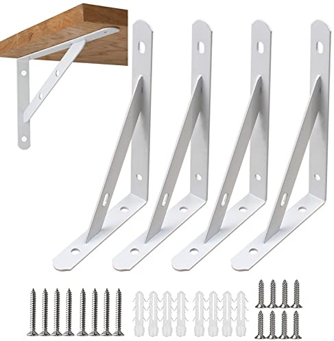 4 Stück Schwerlastträger Winkel Schwerlastkonsole Regalhalterungen mit Schrauben und Stiften, 150mm/5,9Zoll, Tragkraft 30 kg, Regalwinkel Regalhalter für Wandmontage, bücherregale, garten (Weiß)