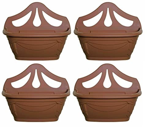 Fence Wall Planter Plant Flower Basket Pot Container Venetian Garden Box Plastic UK (Wall Planter 31 cm Terracotta, 4)