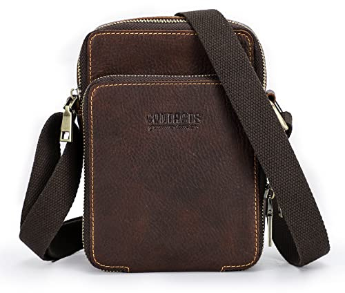 Contacts Herren-Umhängetasche aus echtem Leder, kleine Kuriertasche, Schultertasche für Reisen, Uni, Schule, Seitentasche, dunkelbraun, Einheitsgröße