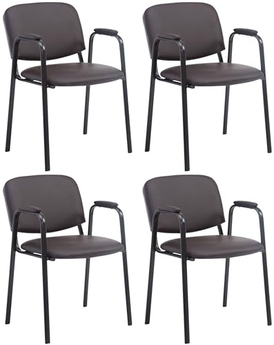 CLP 4er Set Besucherstühle Ken Pro Mit Metallgestell Und Kunstlederbezug I Konferenzstühle Mit Metallgestell Und Rückenlehne, Farbe:braun