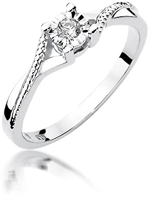 MARKO Weißgold Damen Goldring mit 0.08 Karat Diamant - Gold Verlobungsring - 14 K Gold 585 - Goldring für Frauen (Weißgold, 61 (19.5))