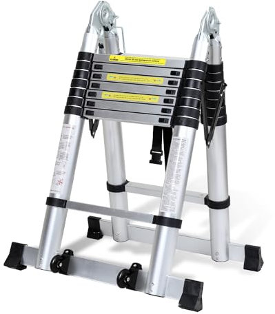 Yakimz - Scala telescopica pieghevole in alluminio con maniglia, 5 (2,5 + 2,5) M, telescopio antiscivolo, multiuso portatile, scala in alluminio, portata massima 150 kg/330 libbre