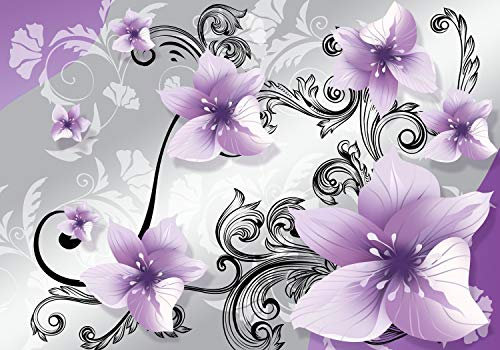 wandmotiv24 Fototapete Lila Blumen Ornamenten Schwarz, 200 x 140cm - selbstklebende Vliestapete 150g, Wanddeko, Wandbild, Wandtapete, M4653